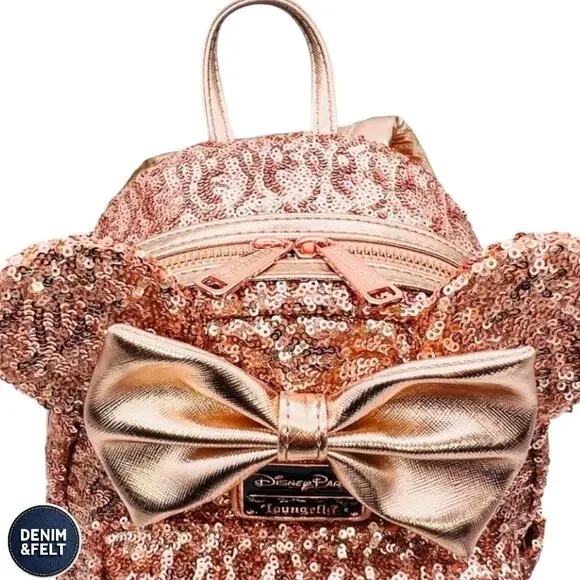 NEW Loungefly Disney Minnie Mouse Rose Gold Sequin Mini  display picture 3